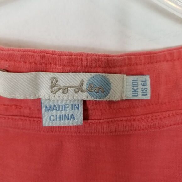 Boden Women Embroidered Trim Short Sleeve Dress Sz 6 L V Neck Stretchy Pink - Picture 7 of 8